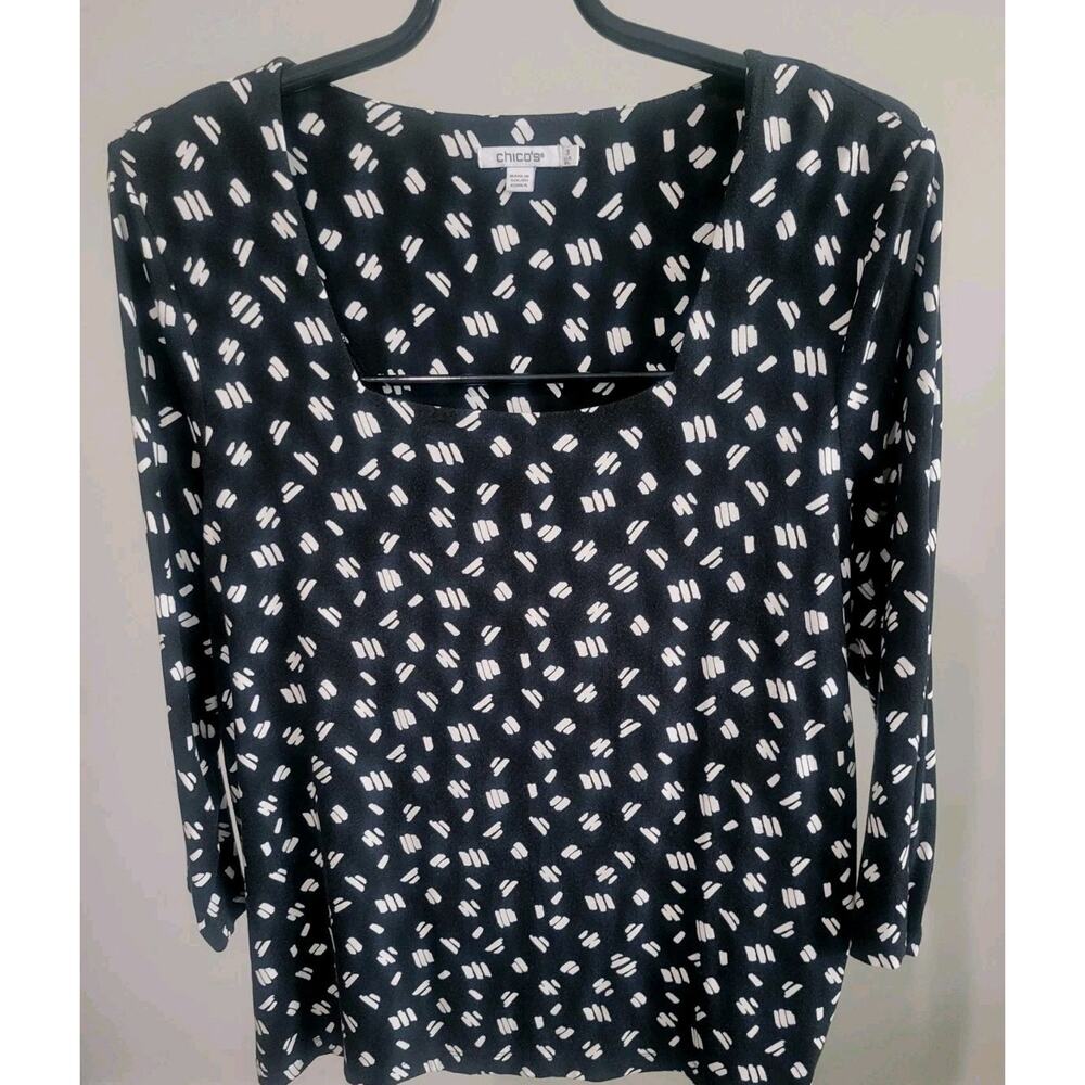 Chico's Size 3 XL Black White Geo Printed Stretchy Soft EUC